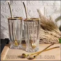 نی استیل طلایی طرح دار قاشق دار