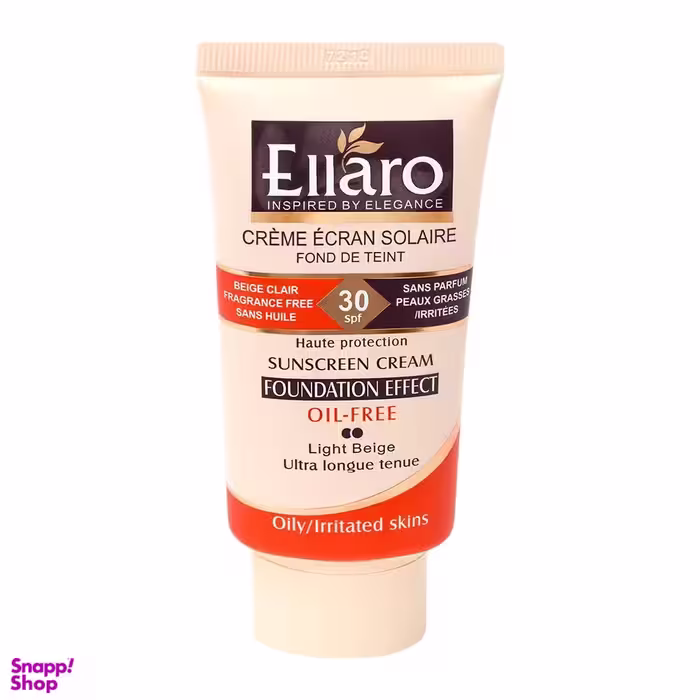 کرم ضد آفتاب الارو (Ellaro) مدل SPF30 بژ روشن با پوشش کرم پودری فاقد چربی به همراه جعبه تراول سایز حجم 40 میلی لیتر