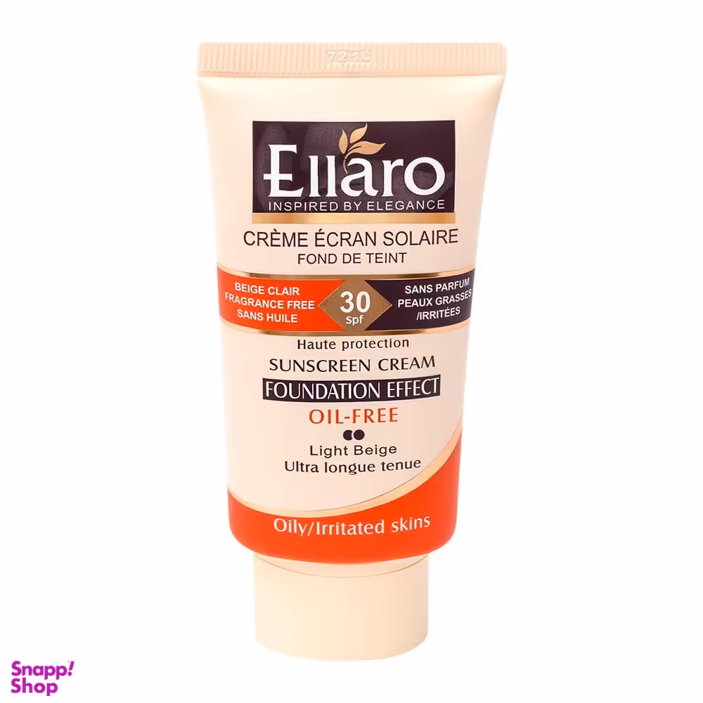 کرم ضد آفتاب الارو (Ellaro) مدل SPF30 بژ روشن با پوشش کرم پودری فاقد چربی به همراه جعبه تراول سایز حجم 40 میلی لیتر