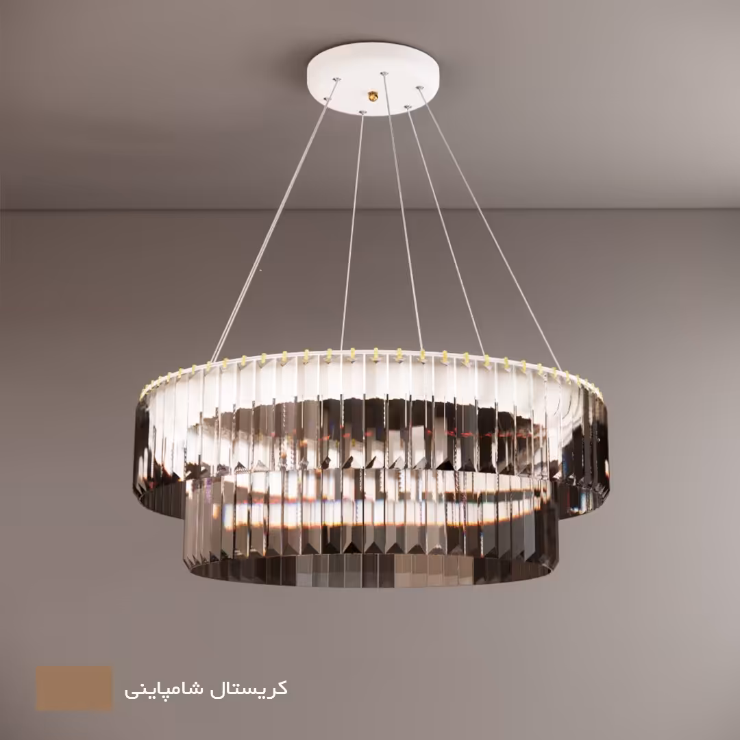 لوستر نورکیا - مدل تک حلقه - کریستال کاردی رنگ شامپاینی - کد 1R-40K