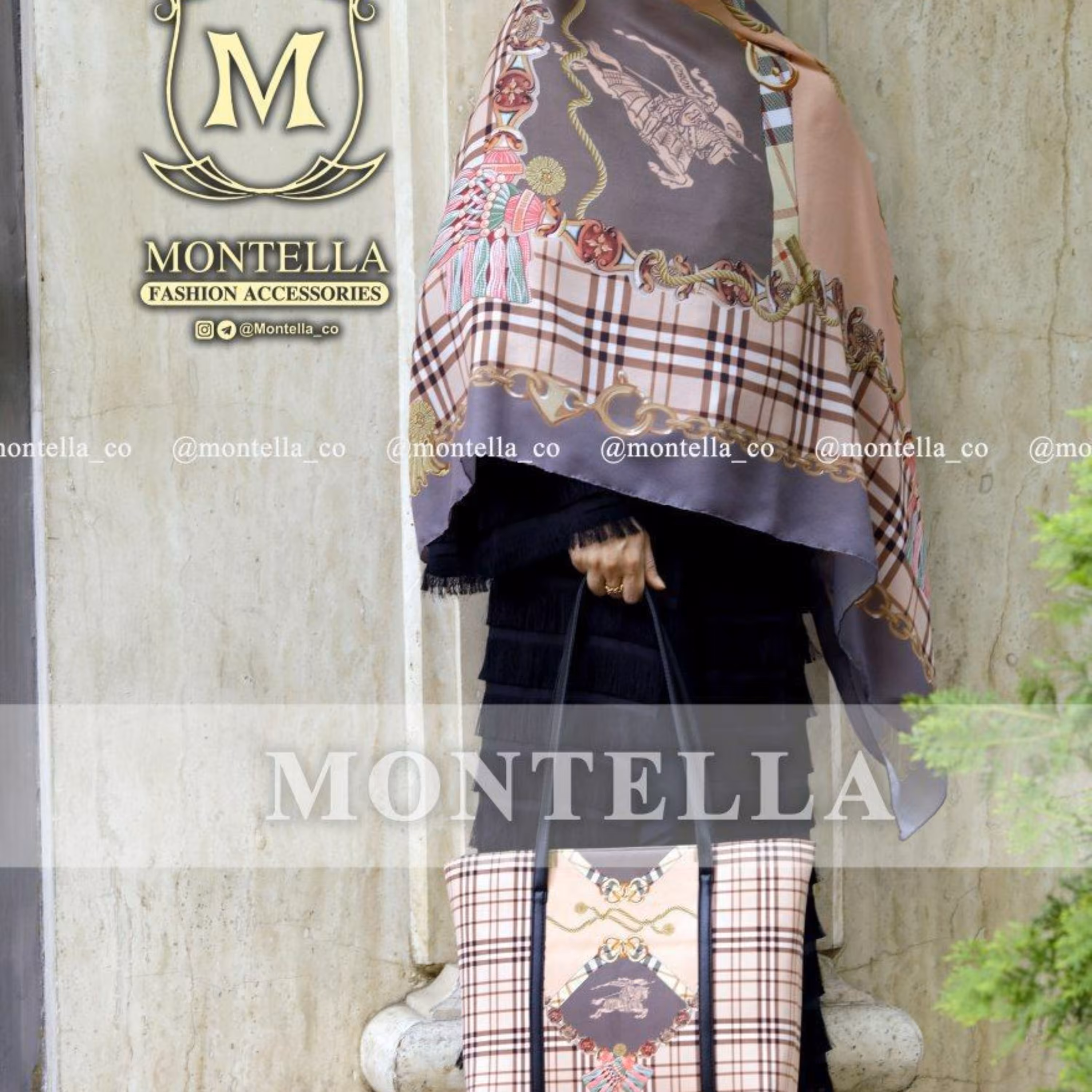 ست کیف وروسری اسپرت طوسی صورتی