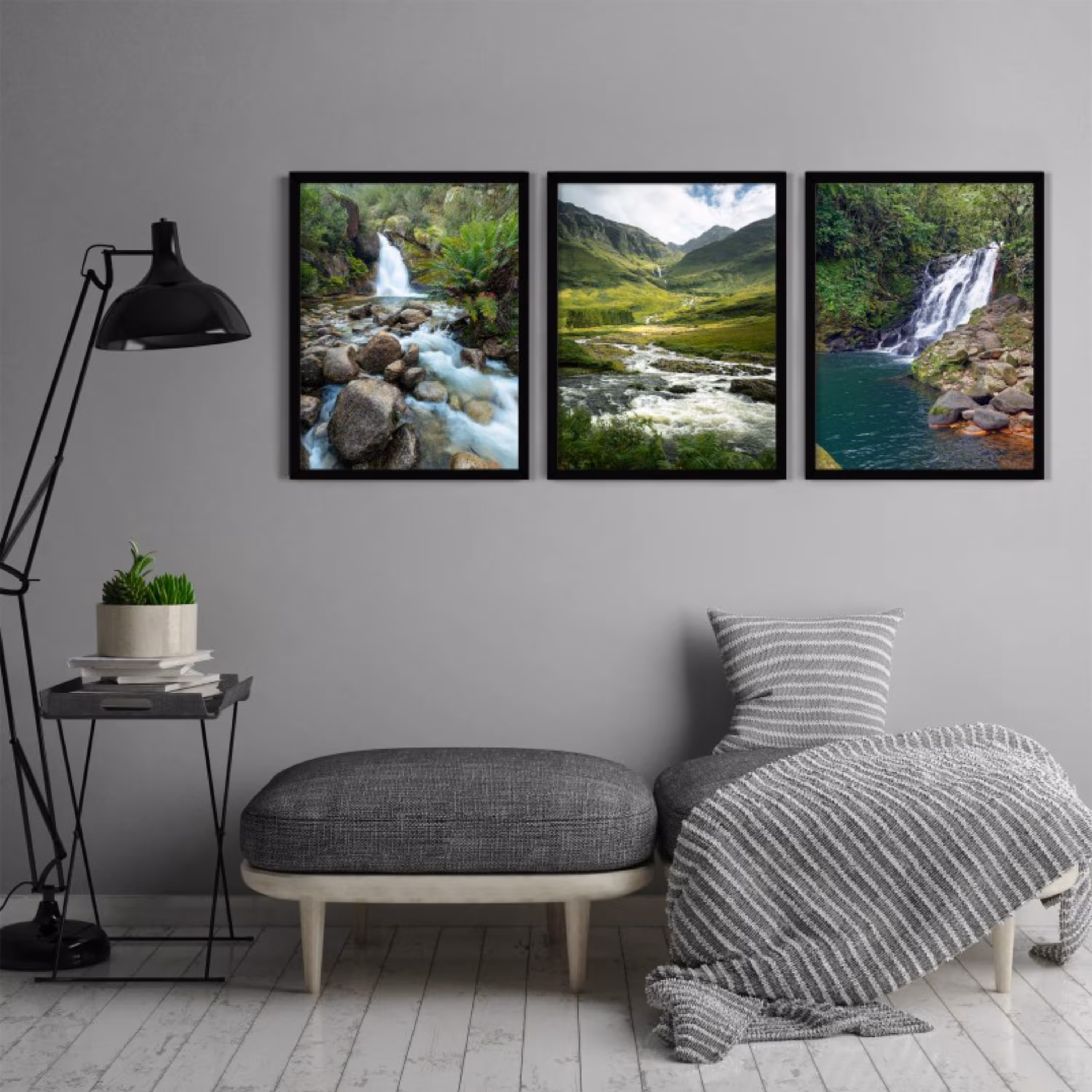 تابلو دکوراتیو چشم انداز آبشار  مجموعه 3 عددی سایز 30 در 40