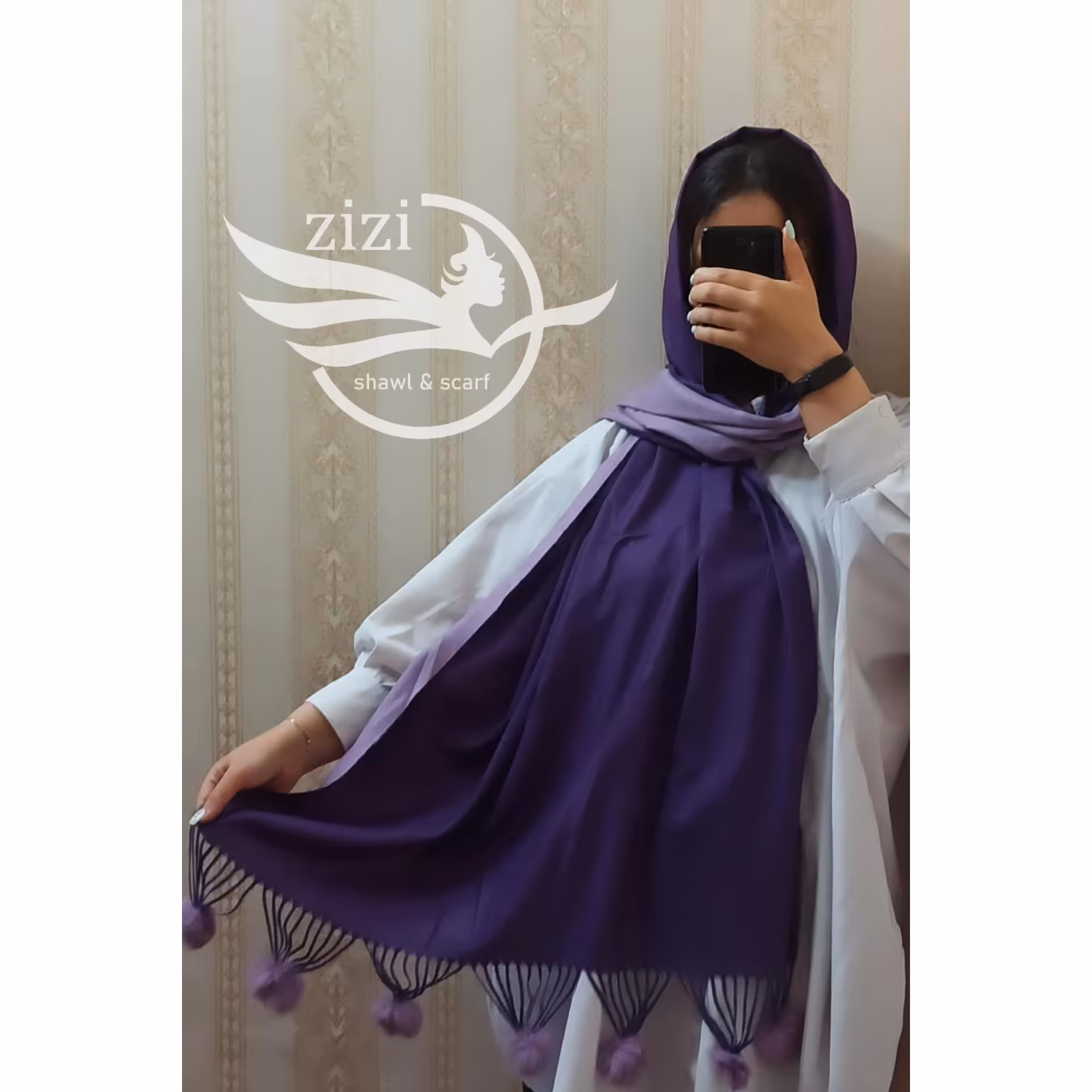 شال موهر دو رو پوم پوم دار زمستانی رنگ بنفش