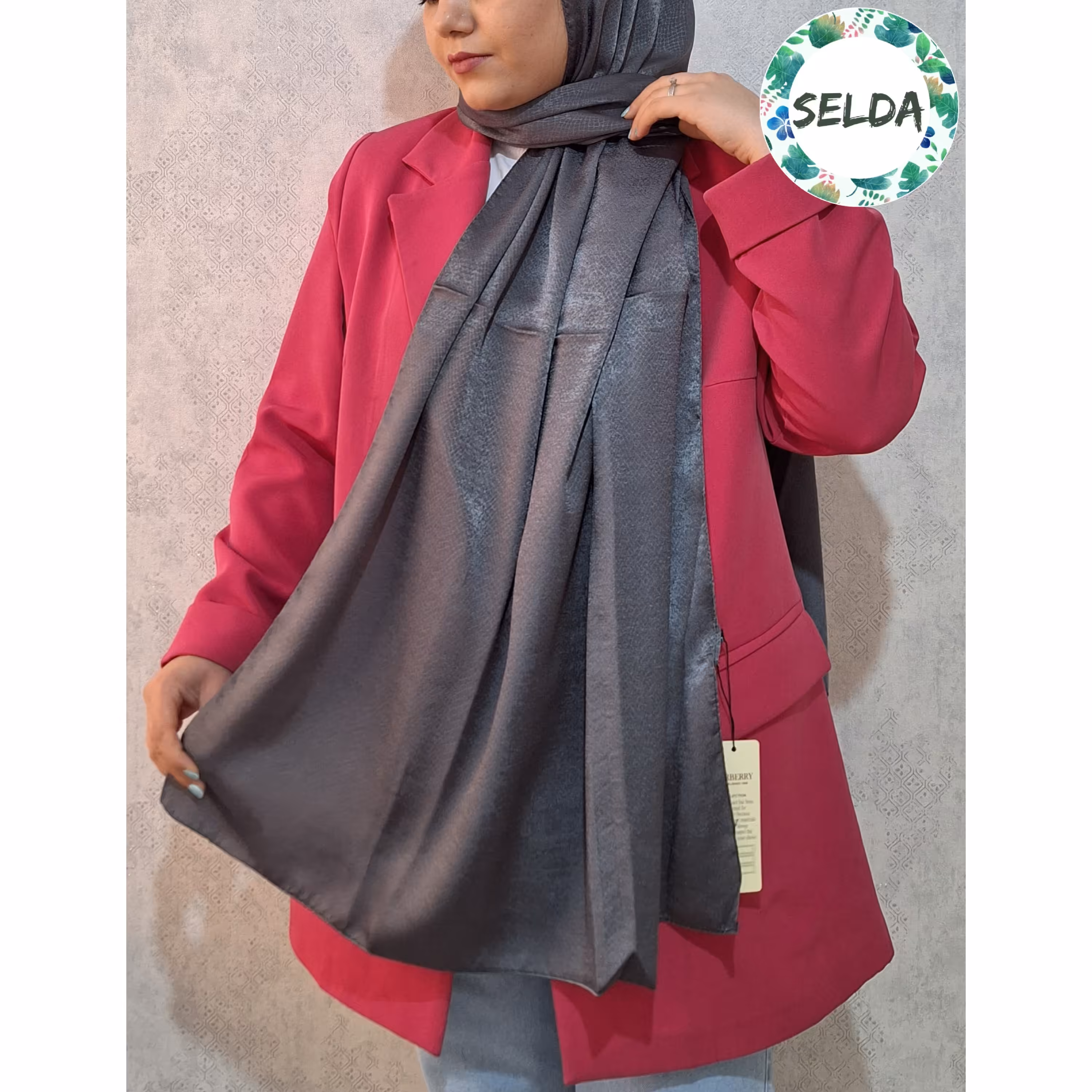 شال پوست ماری براق رنگ خاکستری چهارفصل نخ پنبه ابریشم