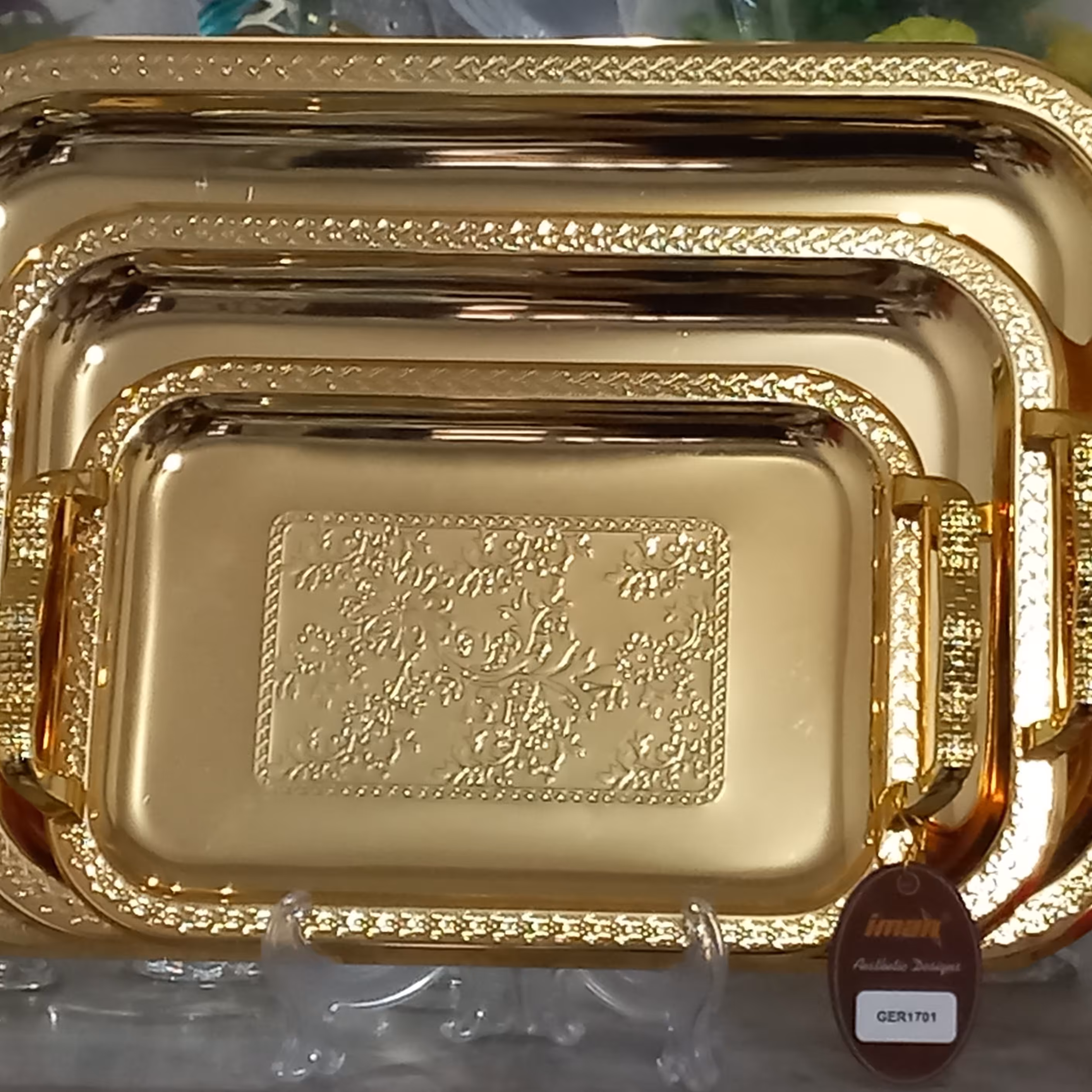 سینی استیل بگیر طلایی رنگ ثابت