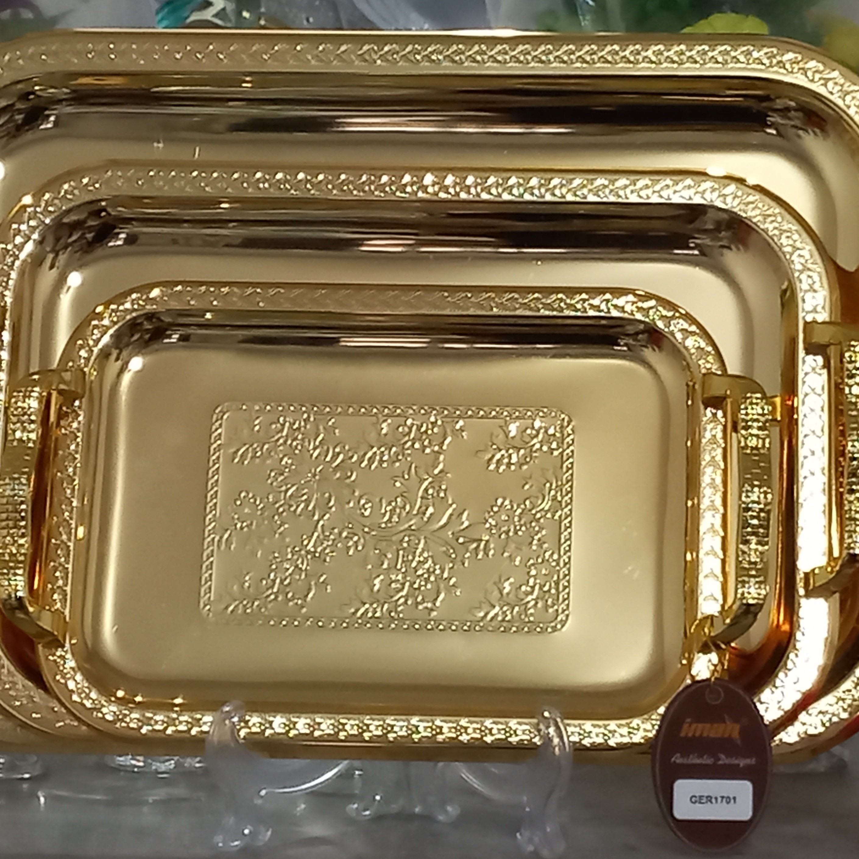 سینی استیل بگیر طلایی رنگ ثابت