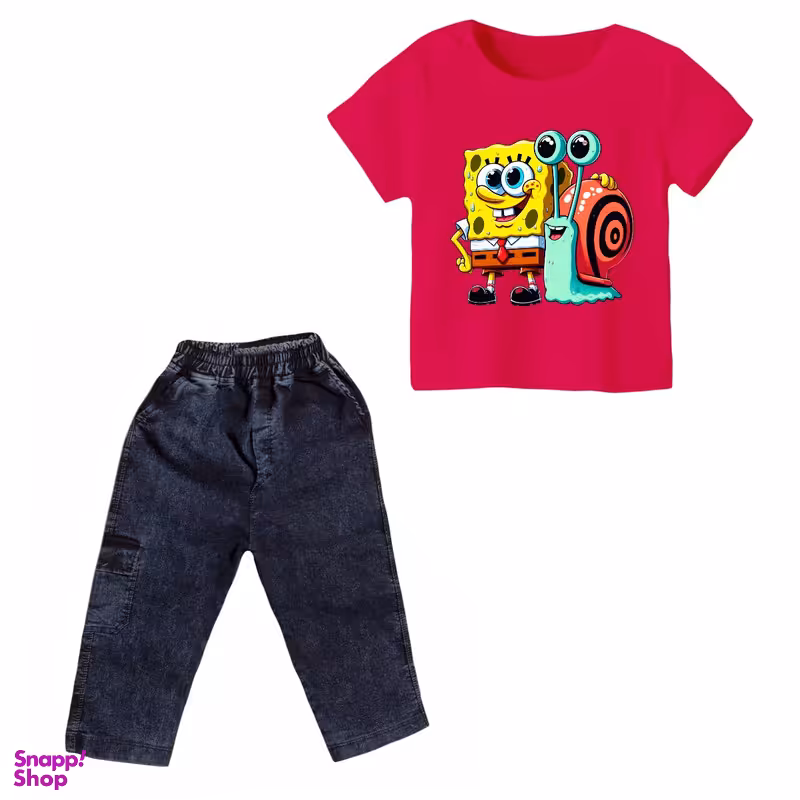 ست تیشرت و شلوارک پسرانه مدل باب اسفنجی کد 03