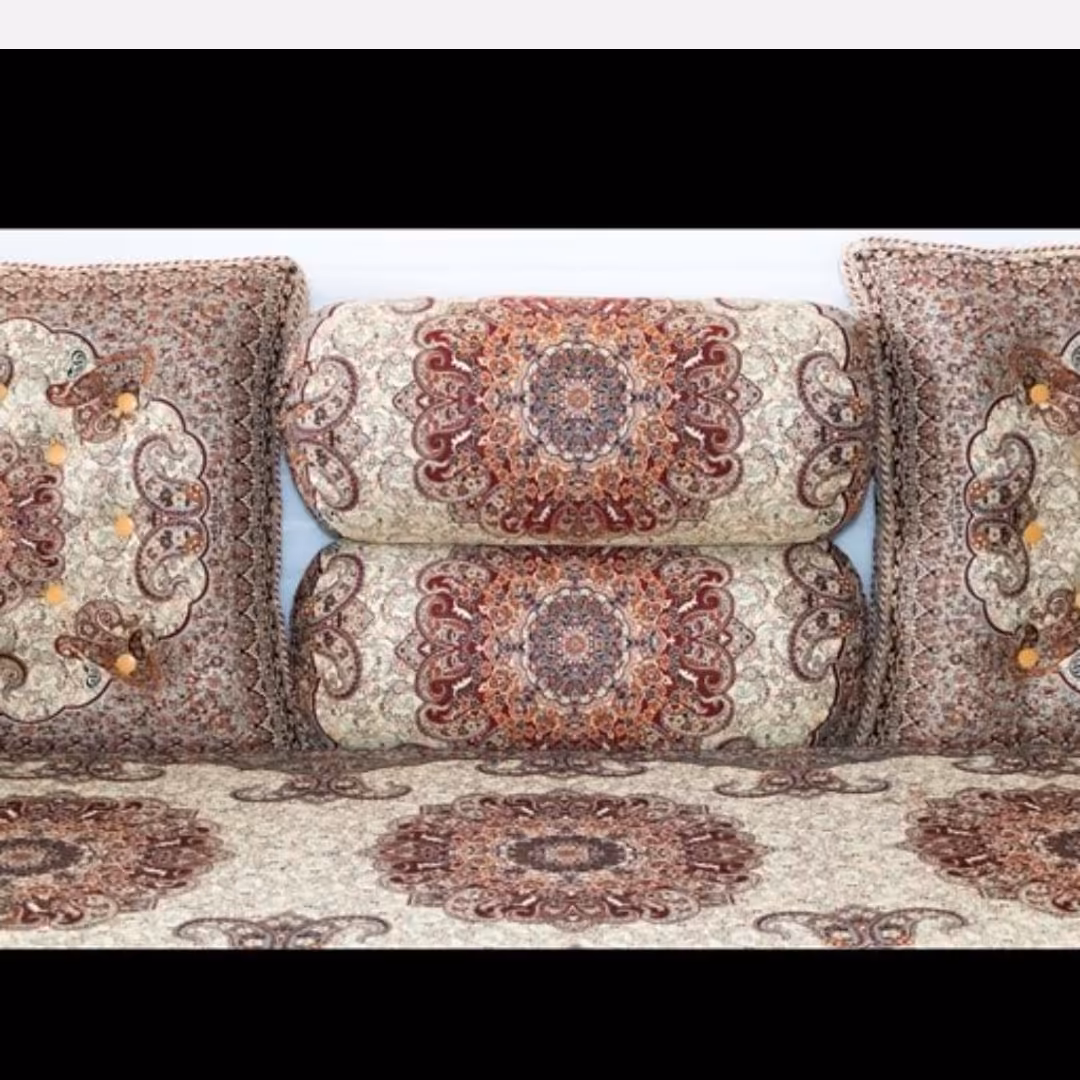 سرویس شاهنشین 7 تکه ترمه رنگ کرم قرمز