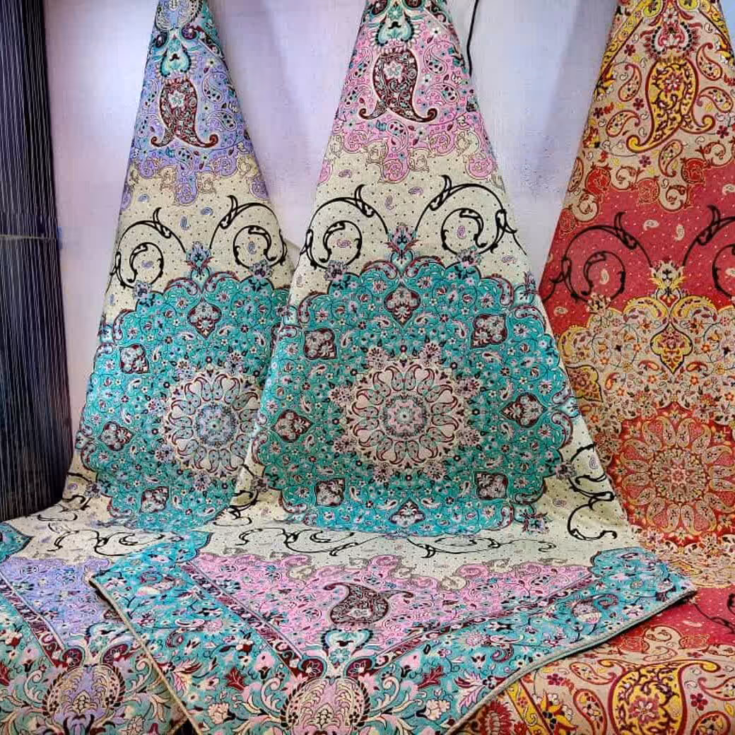 رومیزی ترمه پنج تکه طرح # بهار رنگ   یاسی جنس فلامنت زیبا و جذاب مناسب عروس خ
