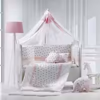 سرویس خواب مامی شاپ  اصل ترکیه  نوزاد نوجوان گارددار سفید صورتی فیل اصل ترکیه 9 تکه 90*135سانتیمتر  momi shop