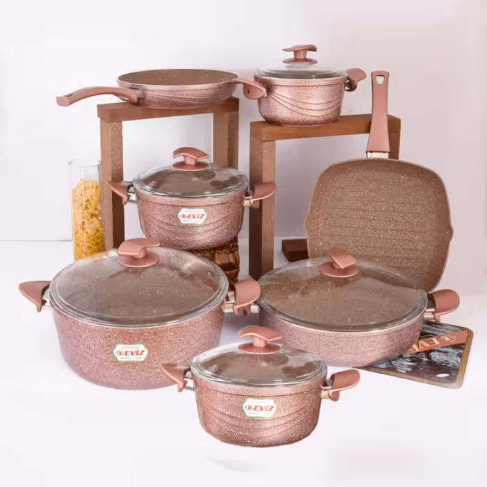 سرویس قابلمه 12 پارچه اویز EVIZ مدل سوئینگ رزگلد با ارسال رایگان