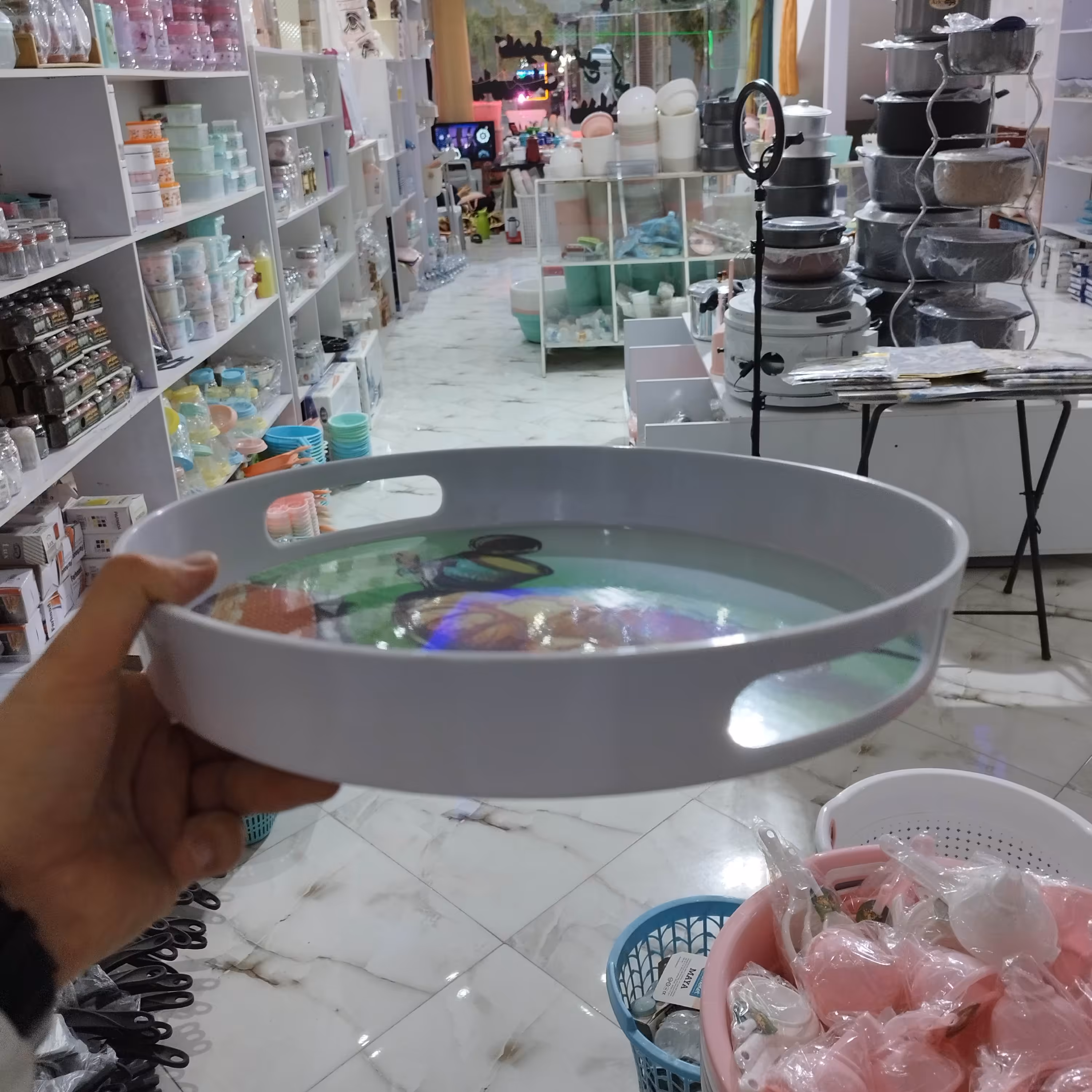 سینی گرد ملامینی ، در چهار طرح ،دسته دار،محکم و بادوام