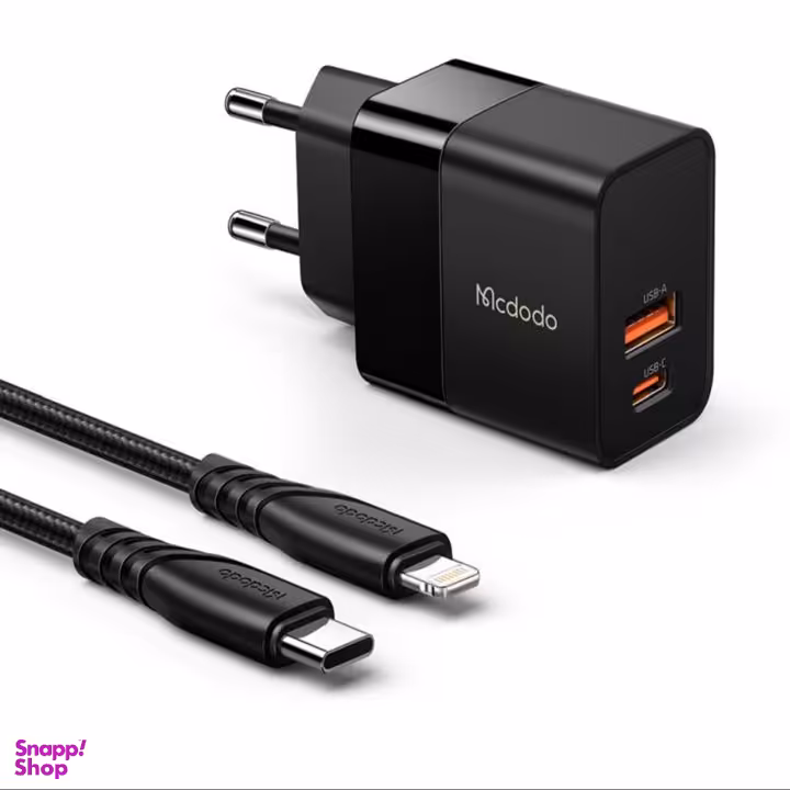 شارژر دیواری 2 پورت 20 وات مک دودو به همراه کابل Type-C به Lightning مدل 1952