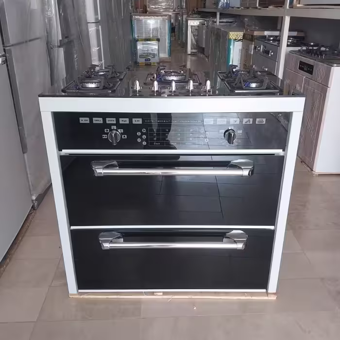 اجاق گاز 5شعله طرح فر سه کشو صفحه شیشه (پس کرایه)