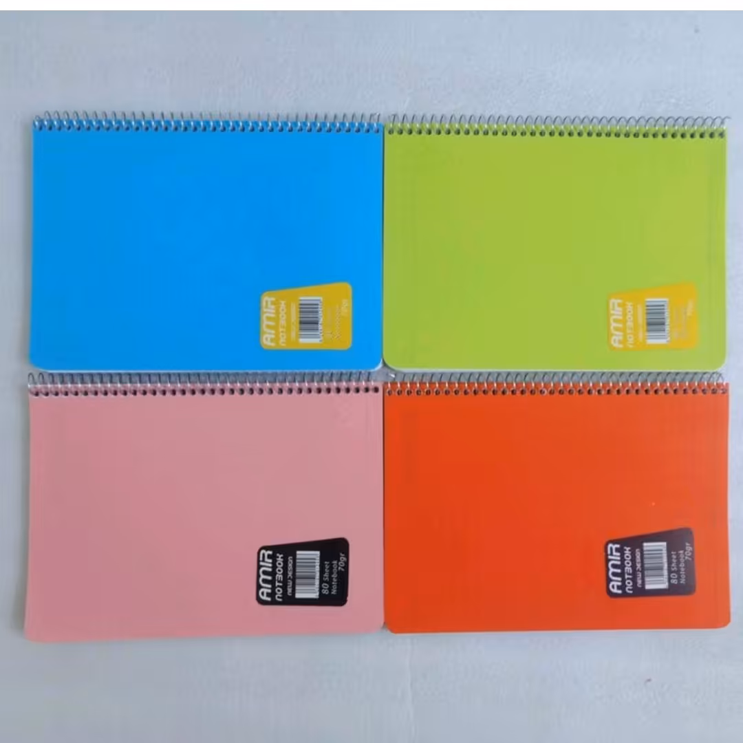 دفتر مشق 80برگ سیمی طلقی رنگی امیر