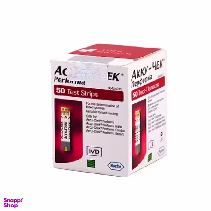 نوار تست قند خون آکیو چک (Accu-Chek) مدل پرفورما رنگ سفید بسته 50 عددی