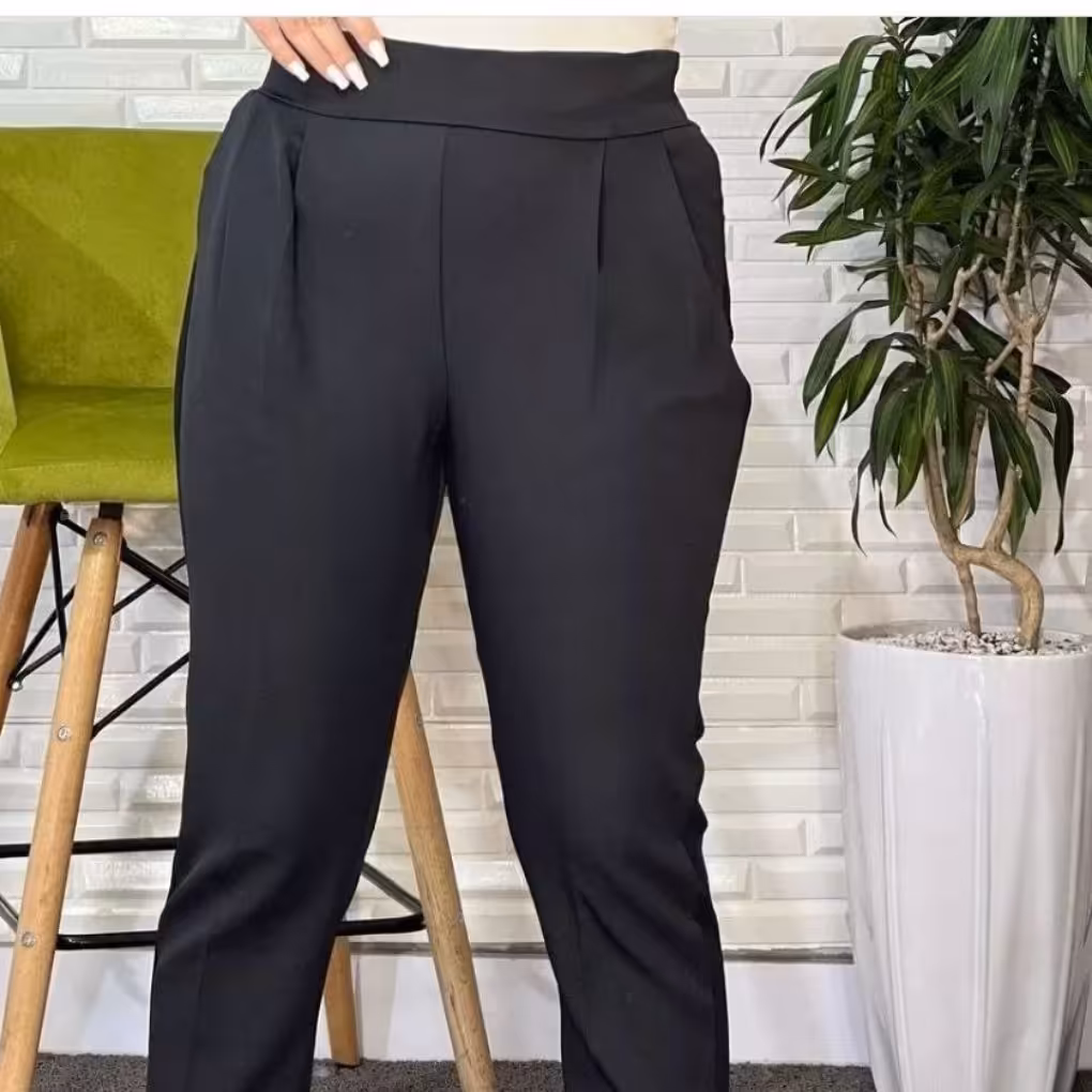 شلوار مجلسی دخترانه کرپ دبل،مدل مام پاکتی قد 90،مشکی عالی