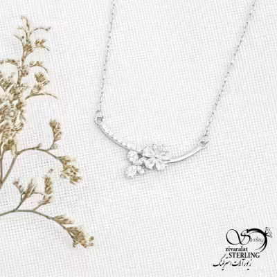 گردنبند نقره طرح گل عیار925 کد 13660