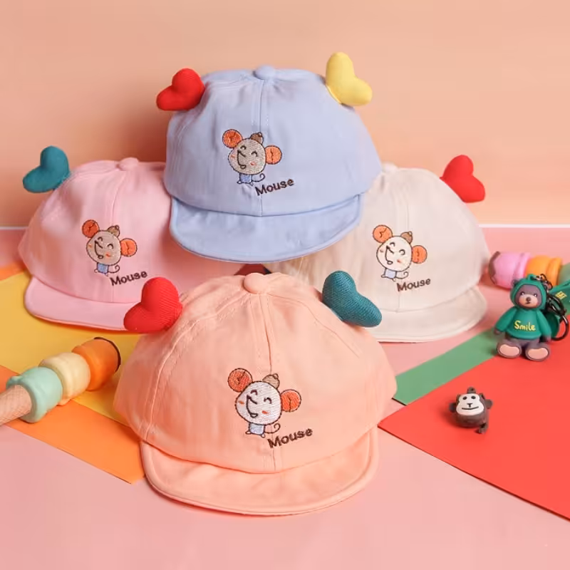 کلاه دخترانه و بچگانه فانتزی گوش رنگی جنس کتان مناسب 6ماه تا 2سال