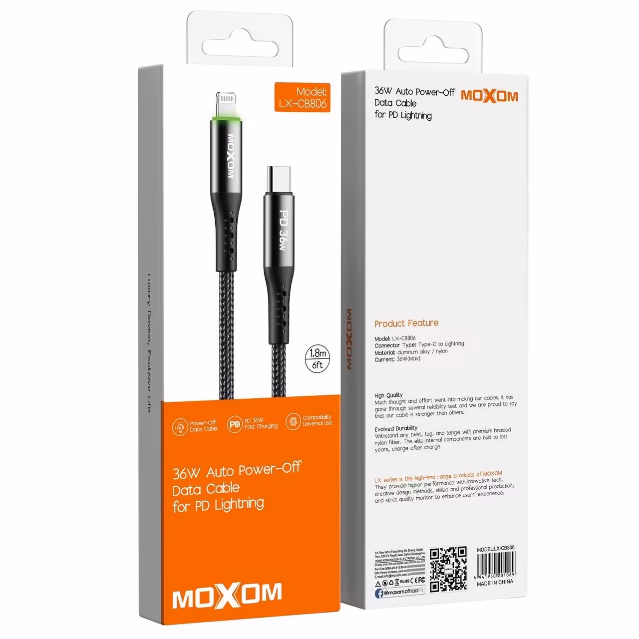 کابل MOXOM مدل CB806 ایفون  