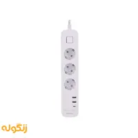 چند راهی 3 خانه برق ارت دار هادرون مدل P343 دارای کابل 1.8 متری   شارژر USB و Type-C - زنگوله