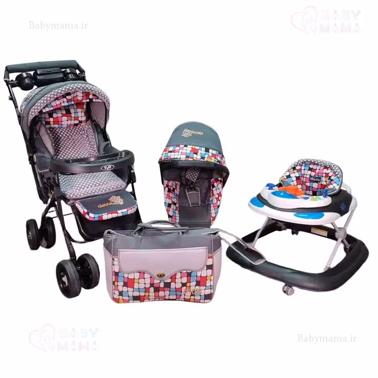 ست 4 تیکه کالسکه مخمل chicoo مدل سنگی