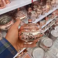 قندان سفینه ای مسی نقره کوب
