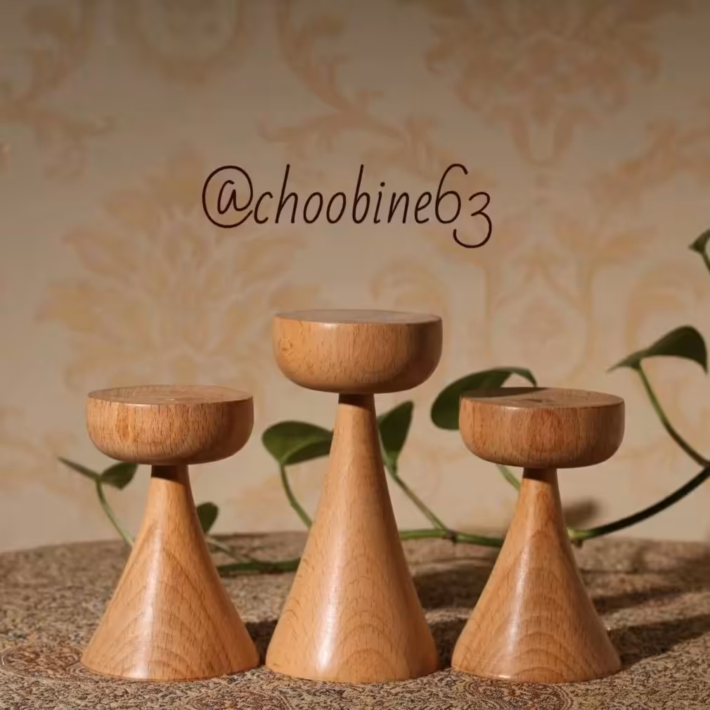 شمعدان یلدا چوبی مدل عیدانه رنگ چوب روشن راش زیبا