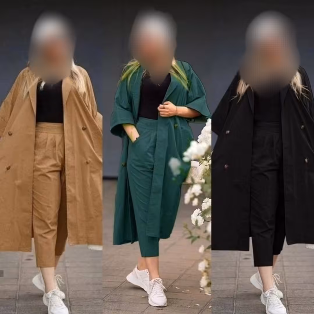 ست مانتو و شلوار شقایق فری38تا 46رنگ کرم طوسی یشمی نسکافه ای سرخابی مشکی خردلی سبز استخوانی آبی نخودی غازی   شتری زرشکی