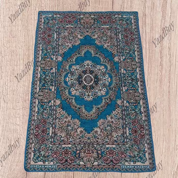 روفرشی 1.5 متری مخمل زرکدار طرح حوض نقره مدل ستاره ای رنگ سبزآبی