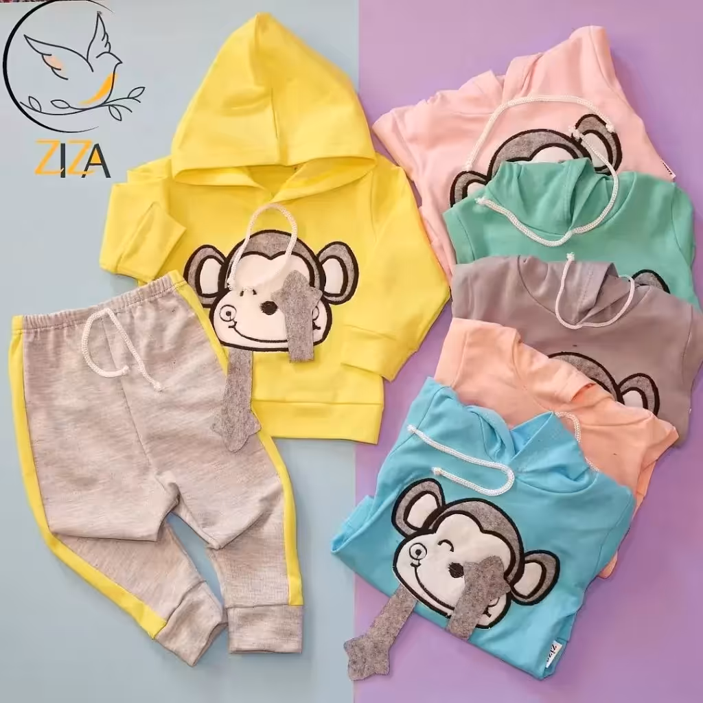 هودی شلوار نوزادی طرح میمون سایزبندی 1-2-3
