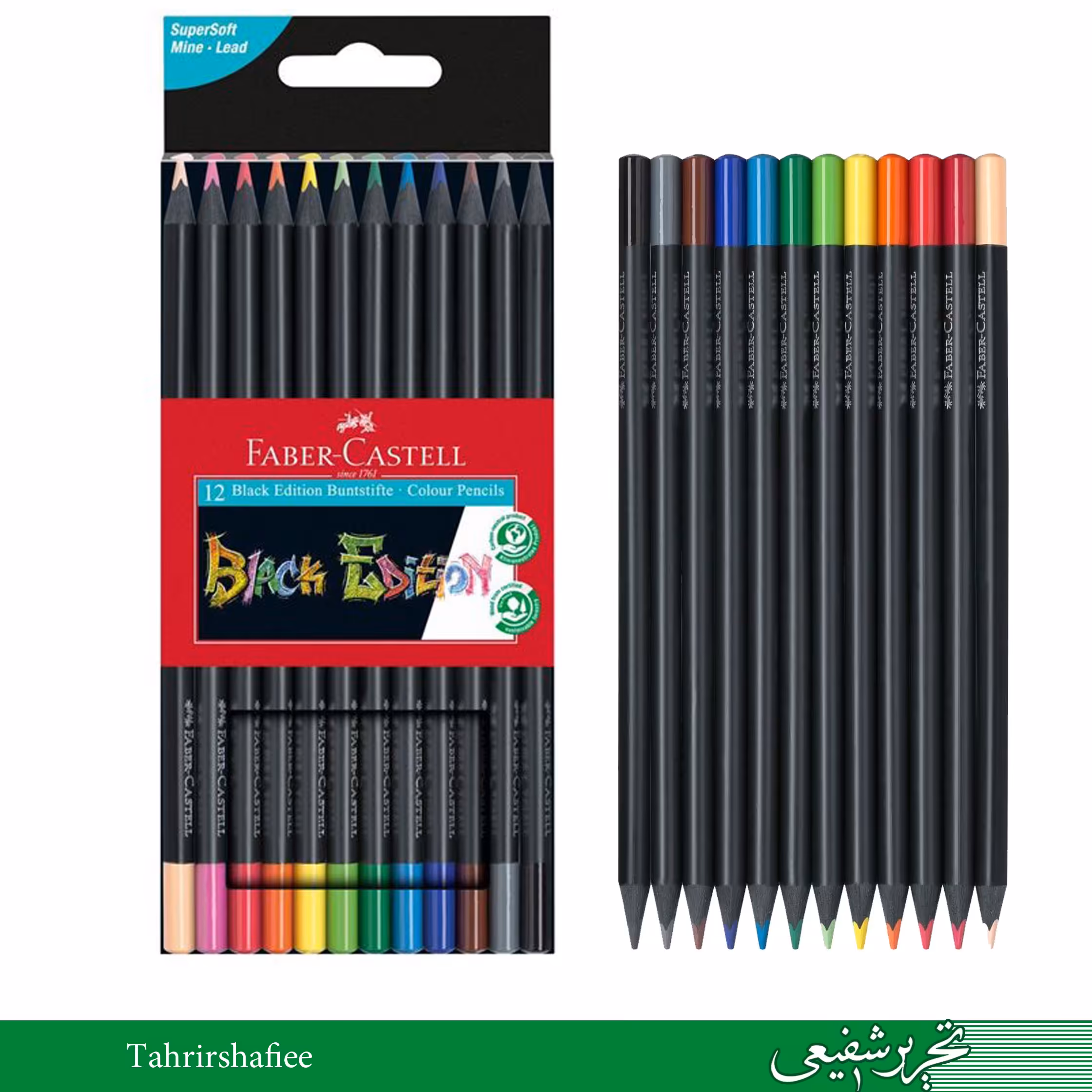 مداد رنگی 12 رنگ بدنه مشکی فابر کاستل مدل بلک ادیشن 