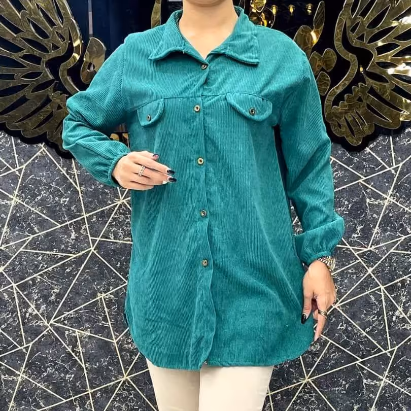 مانتو مخمل جلو دکمه دو جیب نما فری سایز کد 7623 