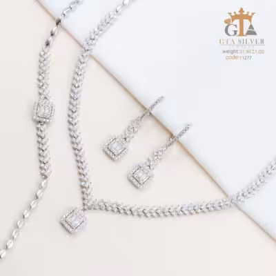 سرویس نقره تنیسی با آویز امرالدکات قالب طلا سفید برند GTA کد 11277