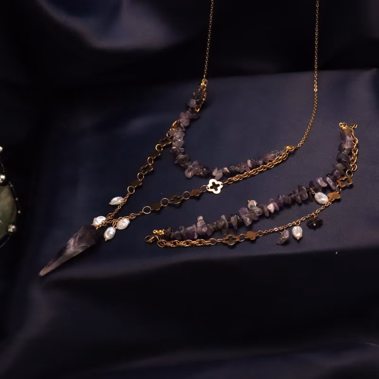 ست دستبند وگردنبند آمیتیست و مروارید طبیعی 