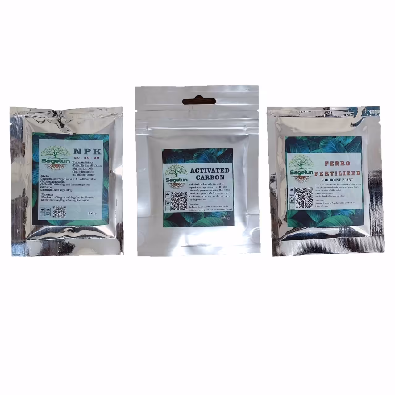 پک کود کامل ساگلون بسته سه عددی کود آهن 20 گرم کود Npk 20 گرم مکمل کربن 40 گرم