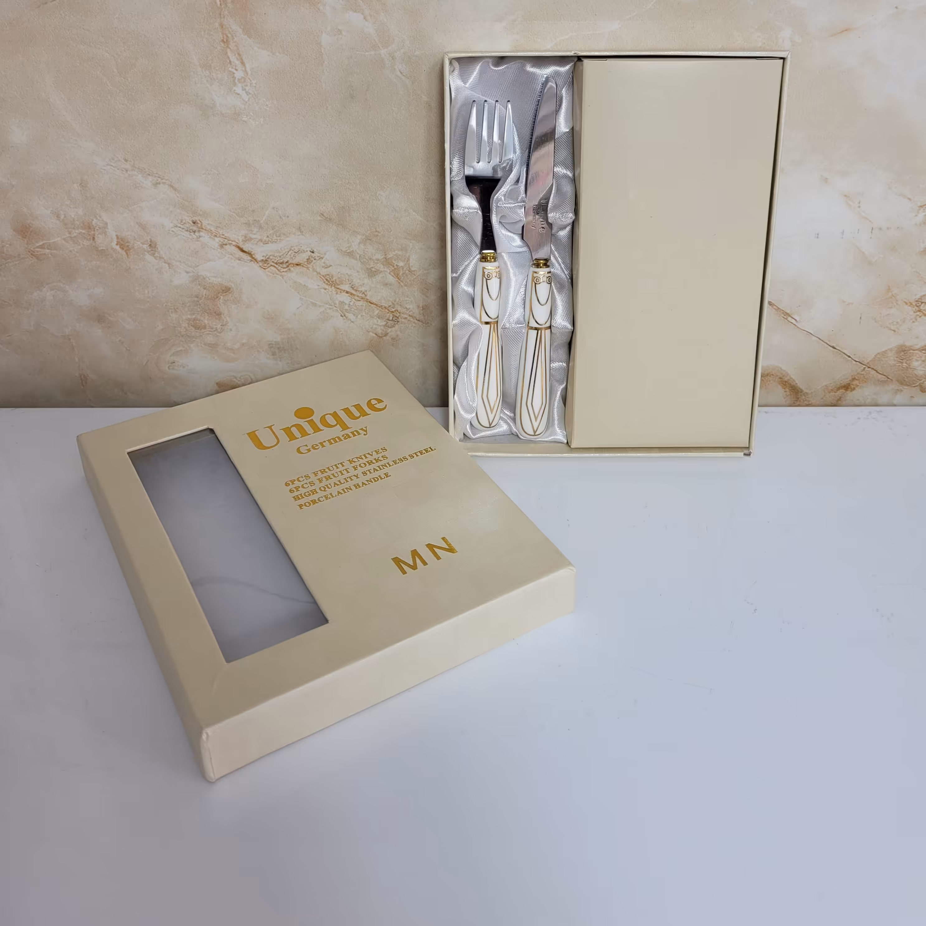 کارد و چنگال دسته سرامیکی 12 پارچه برند یونیک طرح قلم