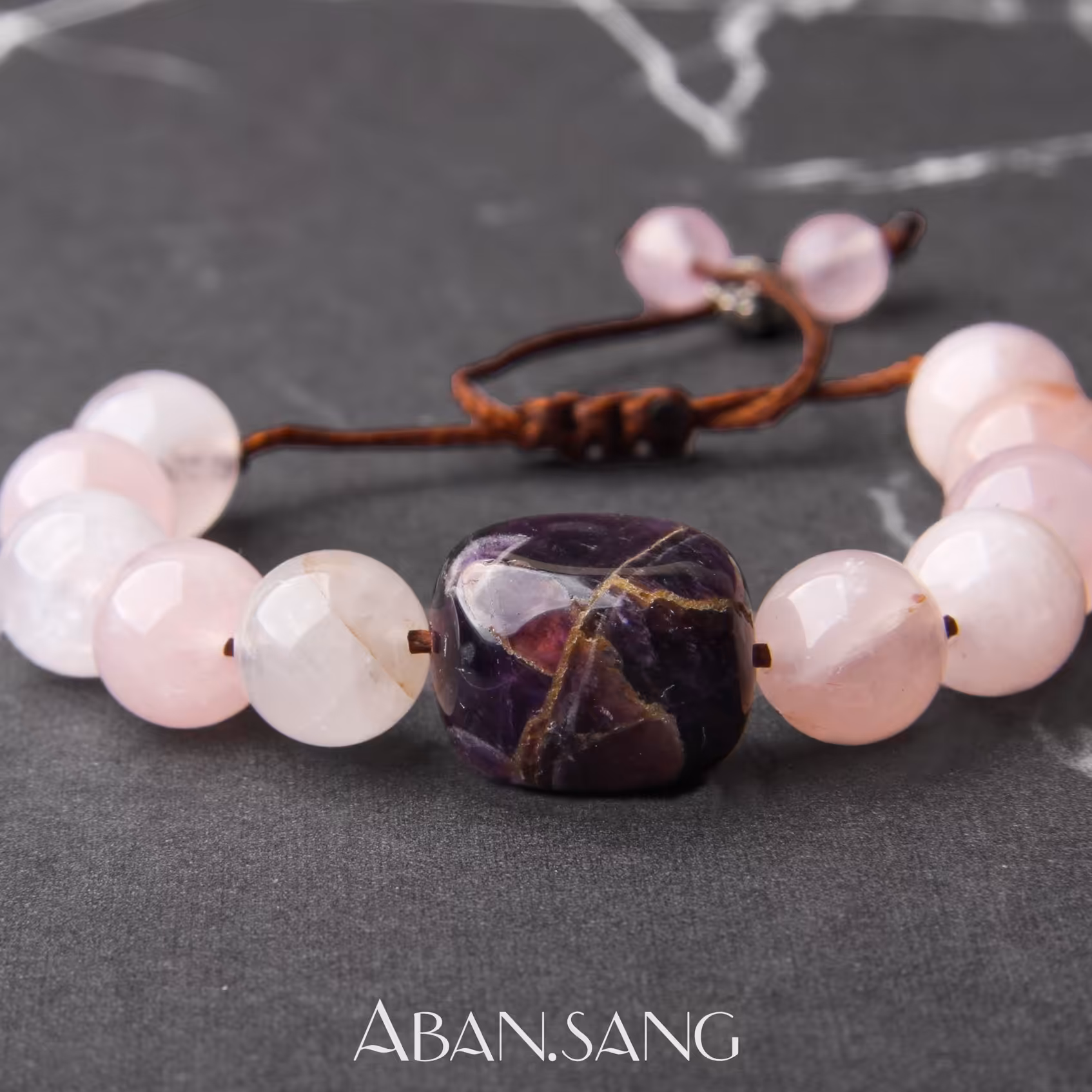 دستبند سنگی رز گلد و آماتیس اصل