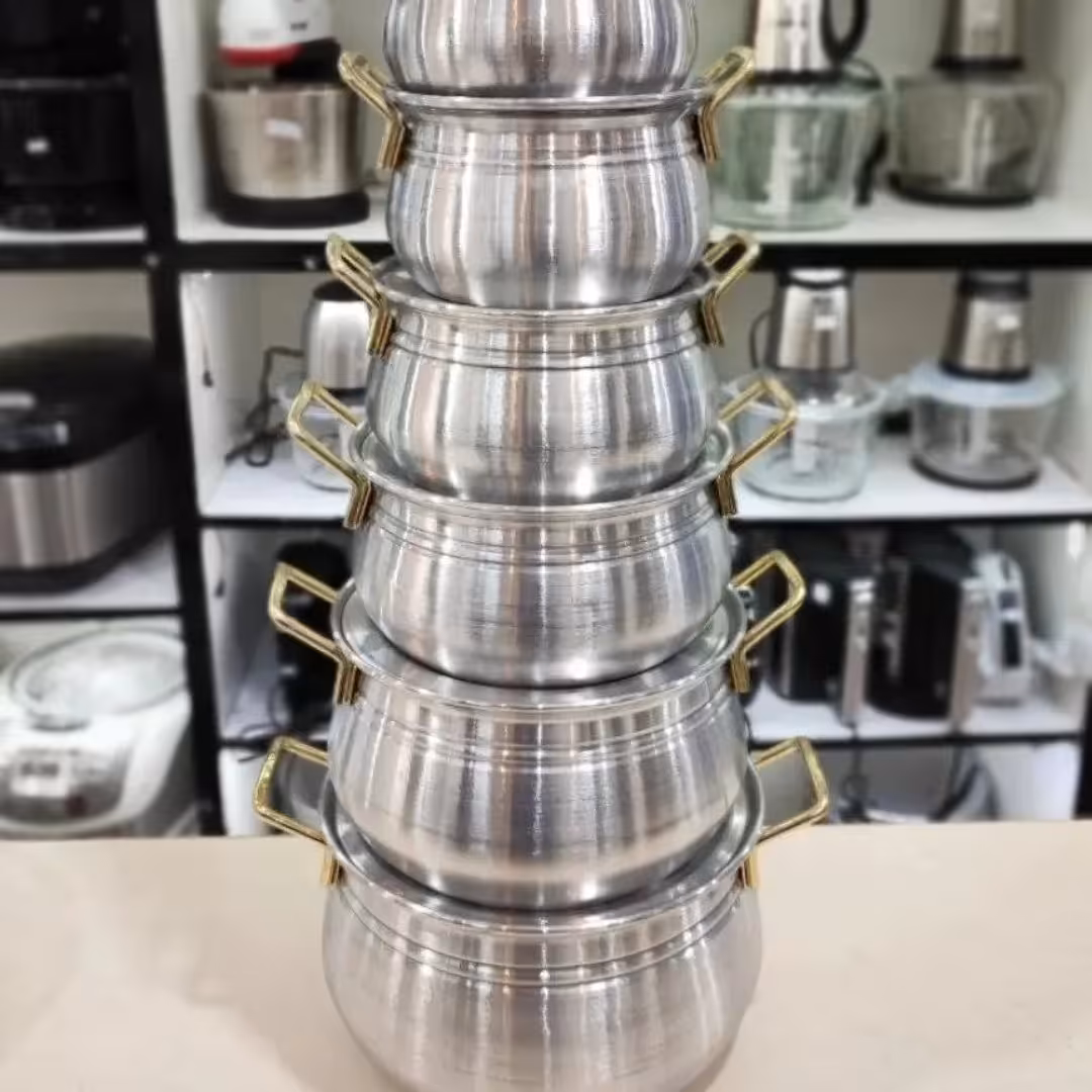 سرویس قابلمه روحی 6تایی خمره ای دسته طلایی