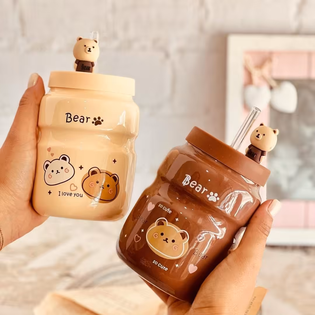 ماگ نی دار خرسی در  دو رنگ کرم و قهوه ای