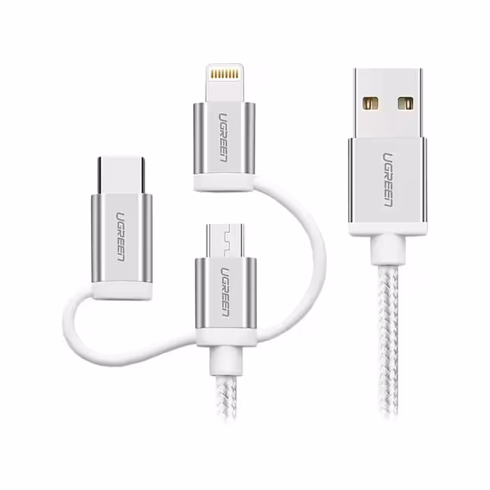 کابل تبدیل USB به Iphone Lightning و Type C و Micro USB یوگرین مدل US186 طول 1 متر