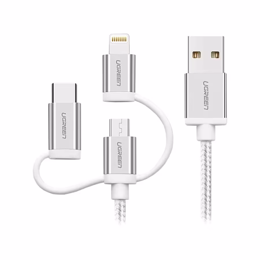 کابل تبدیل USB به Iphone Lightning و Type C و Micro USB یوگرین مدل US186 طول 1 متر