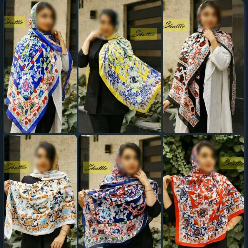 روسری نخی دوردوخت قواره دار با رنگبندی طرحبندی