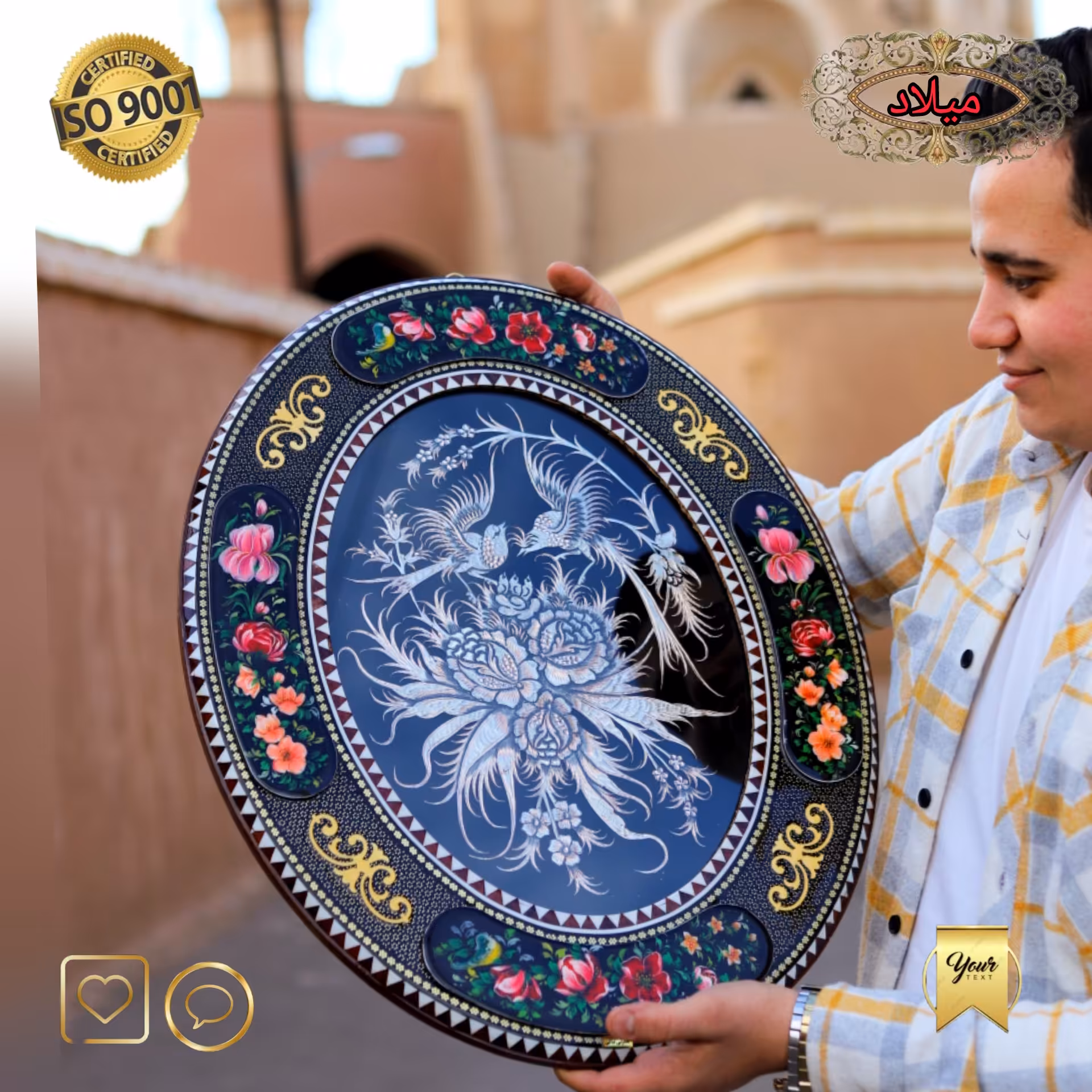 تابلو قلم زنی بیضی  استاد کاران عباسی ونم نبات