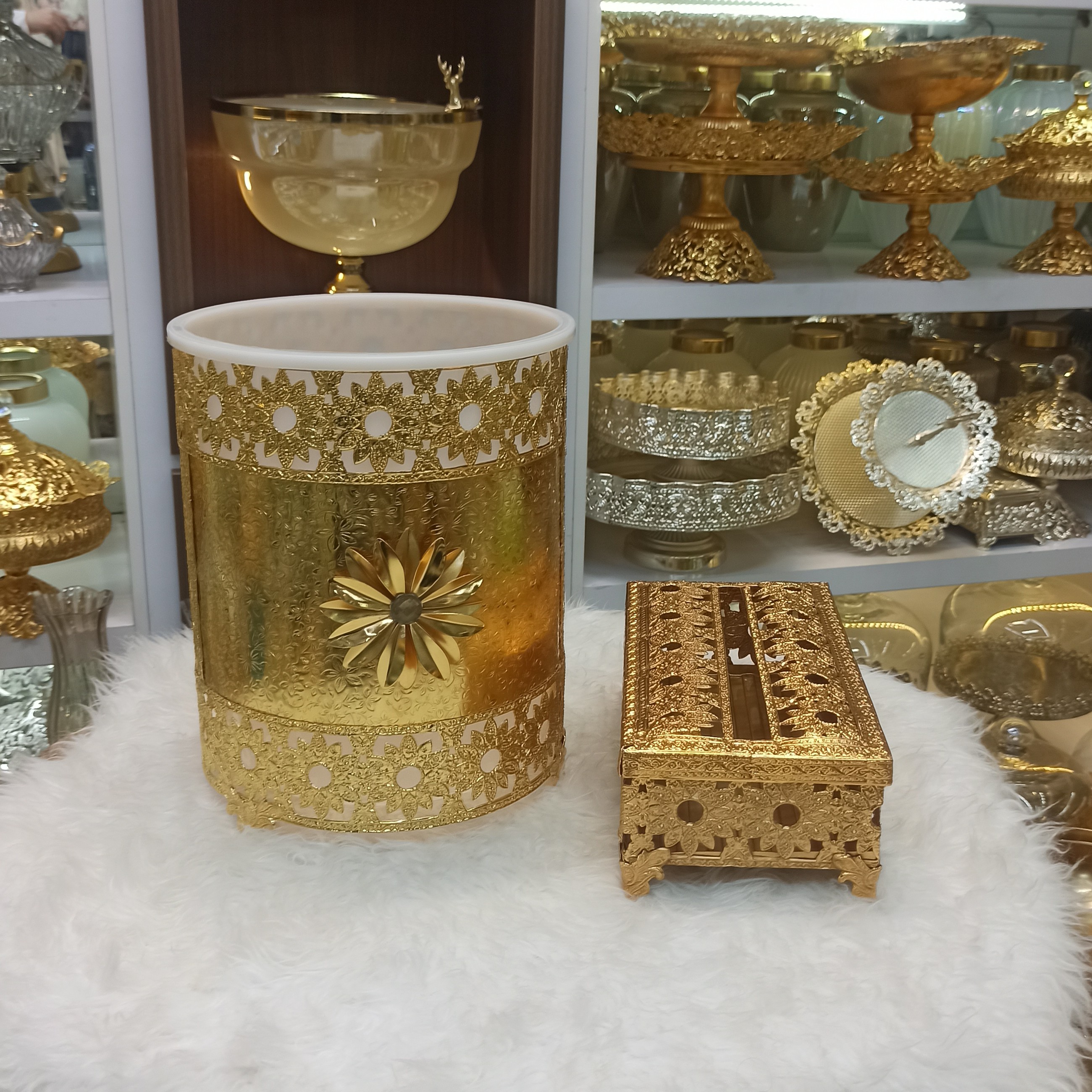 سطل و جا دستمال کاغذی پیوتر نگین دار