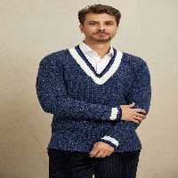 پلیور آبی مردانه کالج V NECK نیلیو اسمایل SMILE
