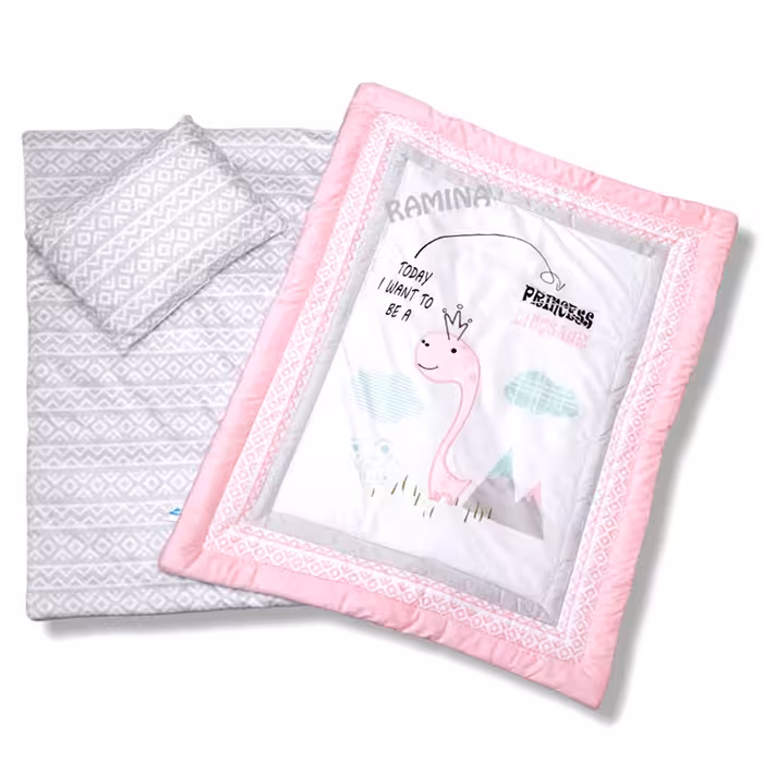 ست رختخواب نوزاد دخترانه 3 تکه طرح دایناسور پلی گرو Playgro