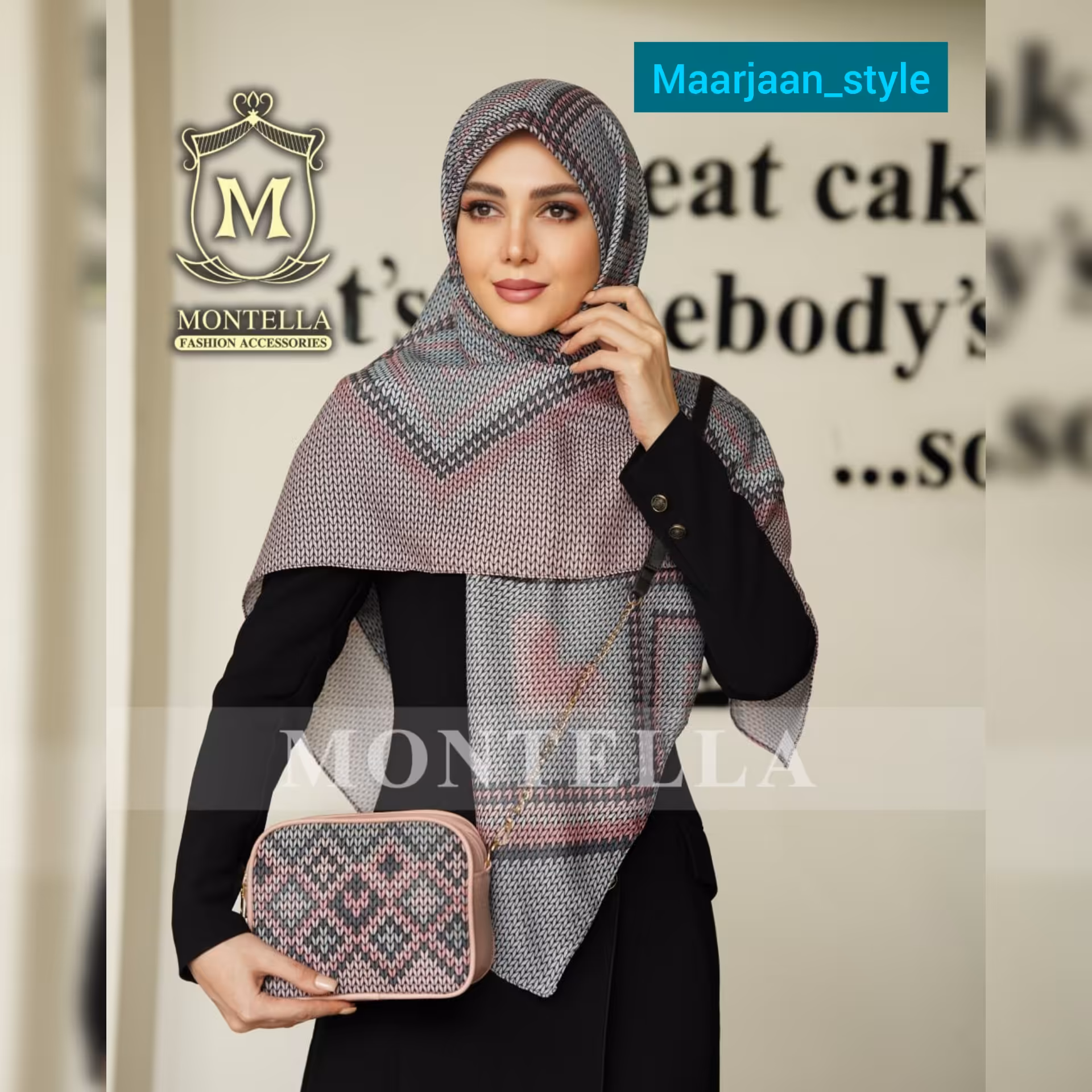 ست کیف و شال  یا روسری طرح بافت طوسی صورتی با متریال درجه یک 