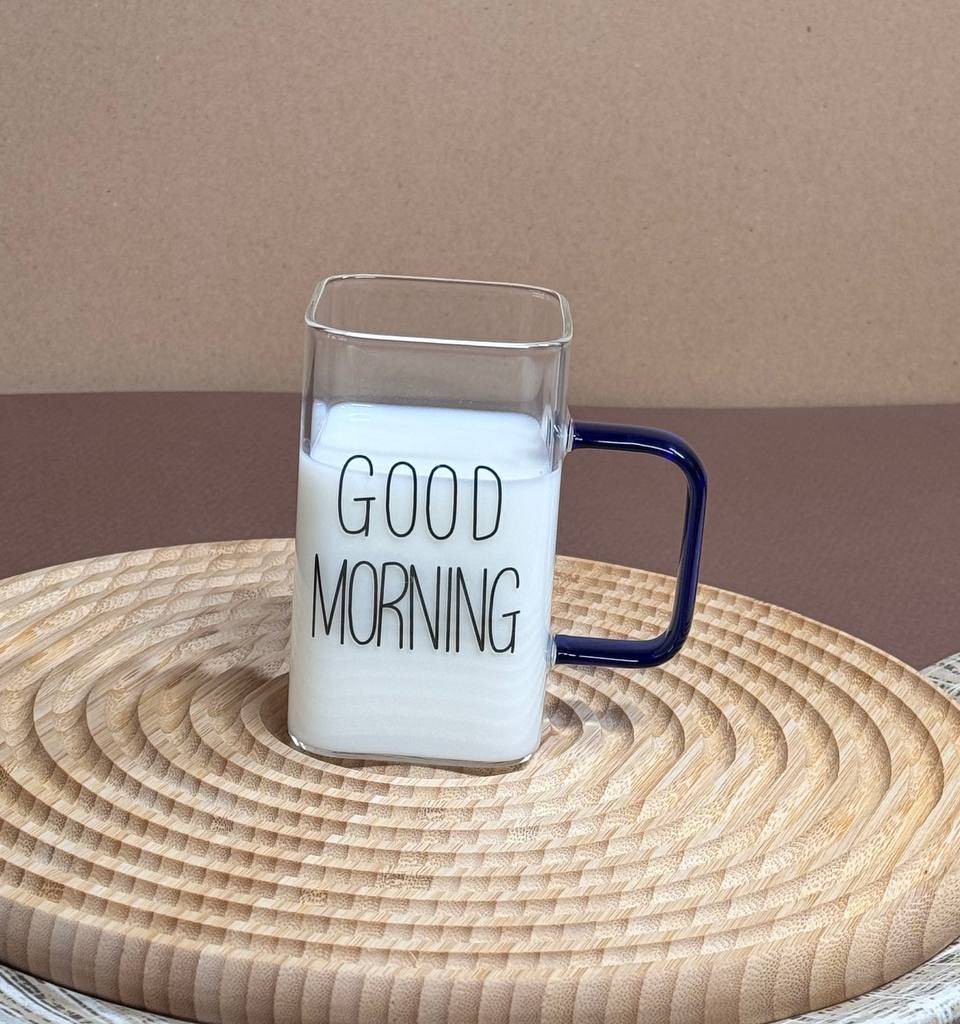 لیوان پیرکس دسته رنگی GOOD MORNING