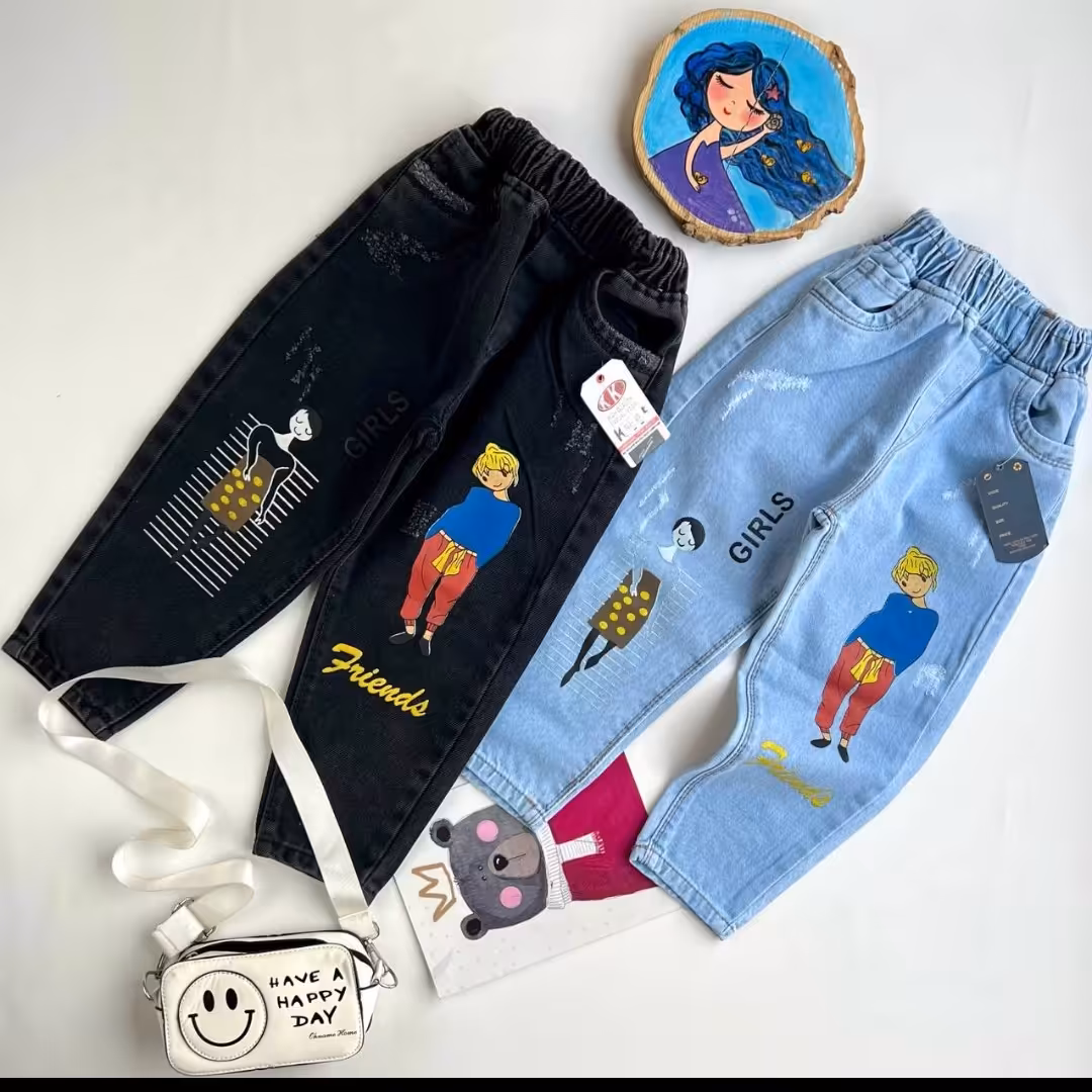 شلوار مام فیت چاپ دار دخترانه فشن